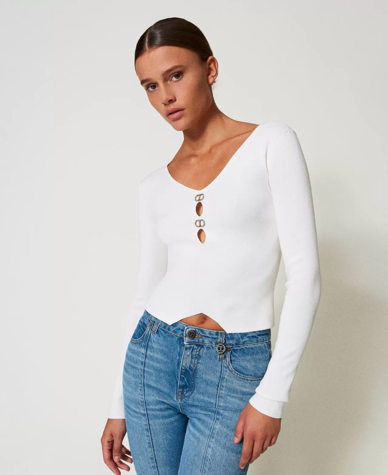 Pull dual Milano TWINSET - Col ovale et motif graphique intemporel