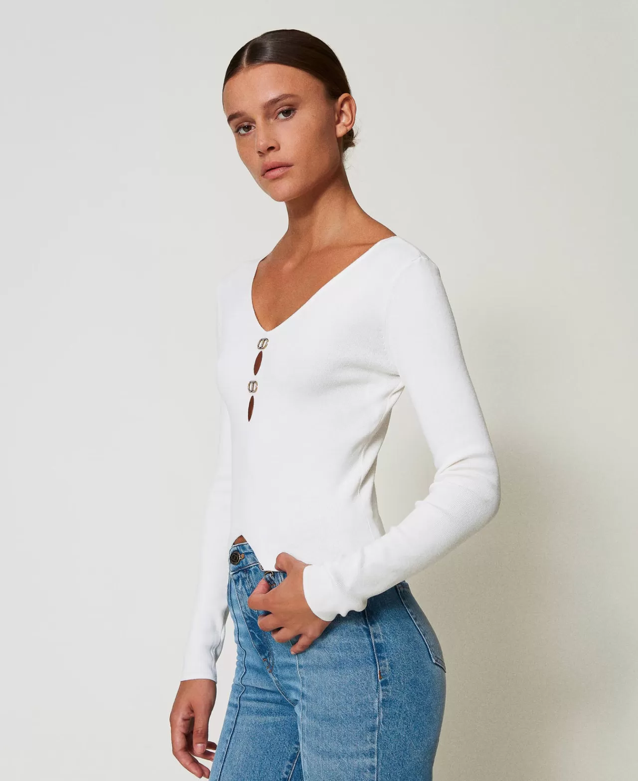 Pull dual Milano TWINSET - Col ovale et motif graphique intemporel