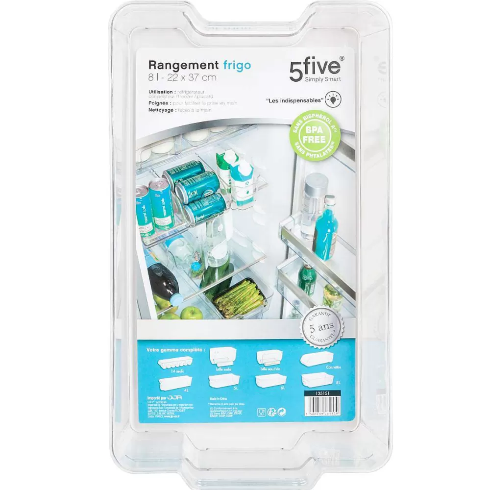 5 Bacs pratiques pour organisation frigo - 37x22 cm (8L) - Empilables & gain de place