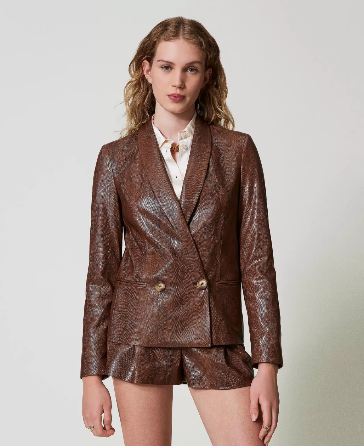 Veste structurée TWINSET Milano en similicuir reptile - Style urbain avec finitions métallisées