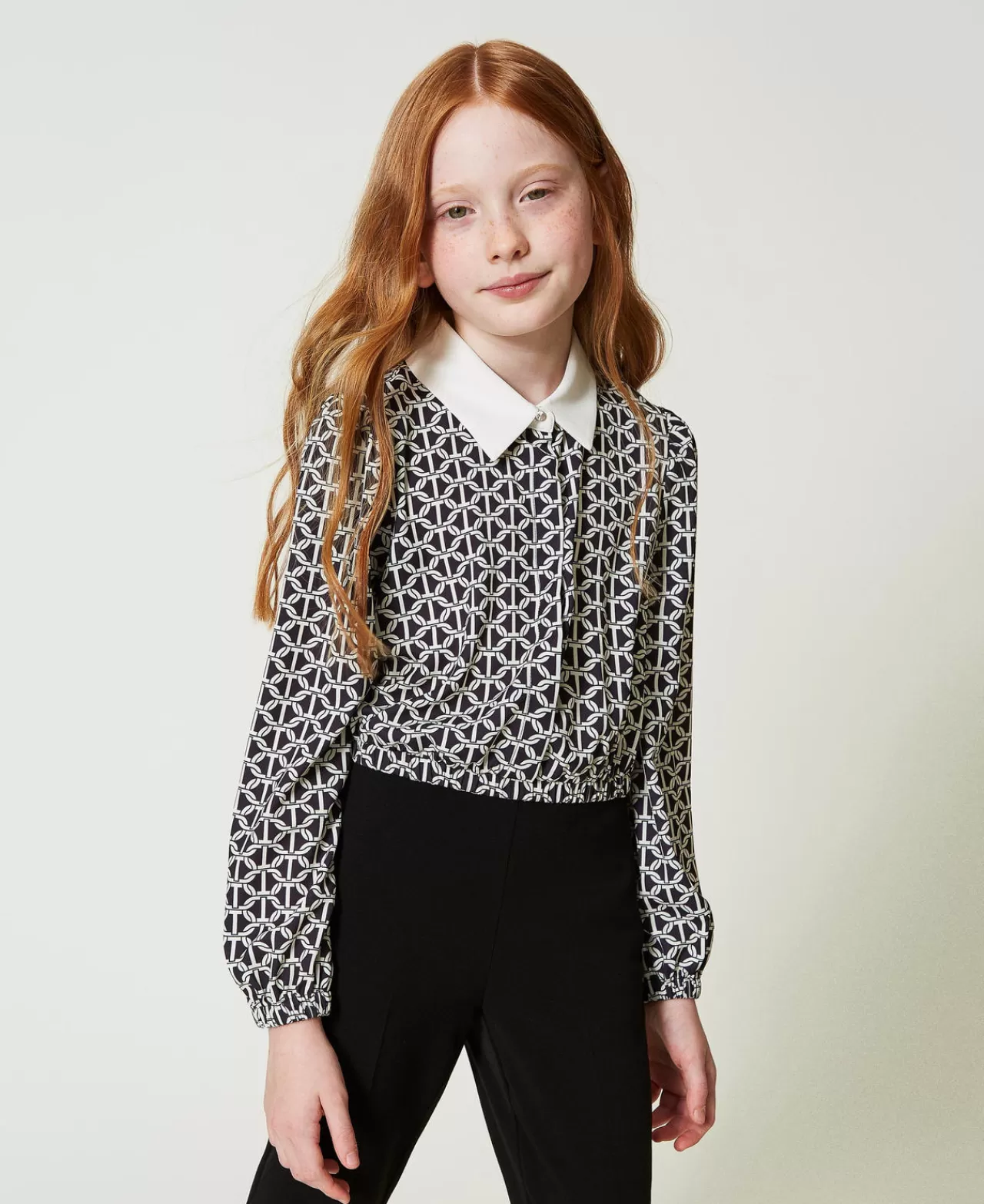 Chemisier Femme Élégant TWINSET Milano - Crêpe de Chine Léger à Motif Artistique pour Tenue Rafraîchie