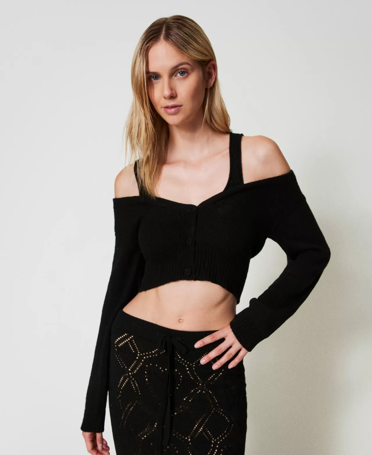 Gilet doudoune TWINSET Milano - Motifs tressés artisanaux en mélange de fibres végétales - Pièce automnale douillette