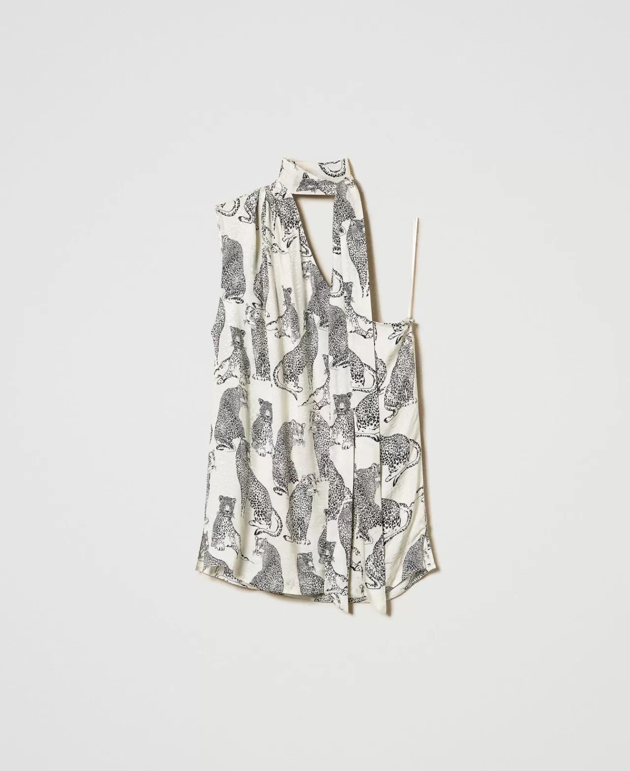 TWINSET Milano - Top Jacquard Décolleté Une Épaule avec Imprimé Léopard Audacieux
