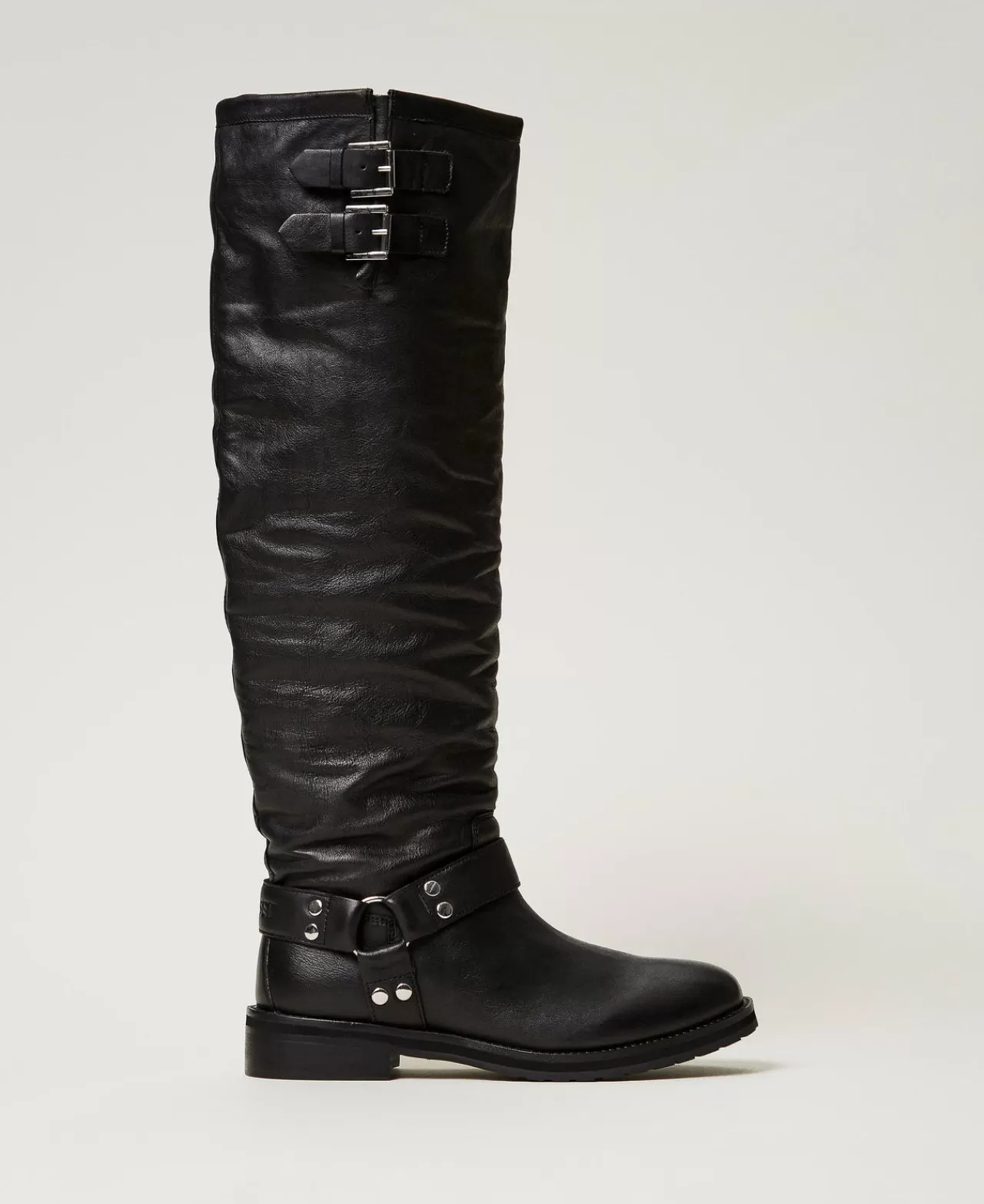 Bottes Hautes Darcy en Cuir Véritable avec Boucles Adjustables - Collection Élégante TWINSET Milano