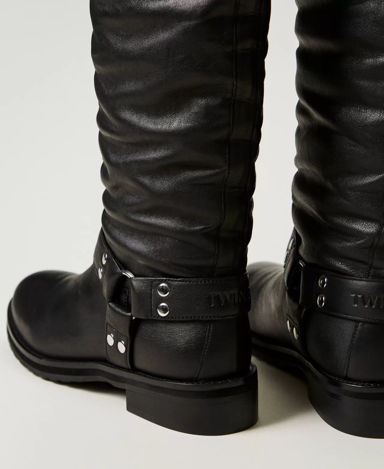 Bottes Hautes Darcy en Cuir Véritable avec Boucles Adjustables - Collection Élégante TWINSET Milano