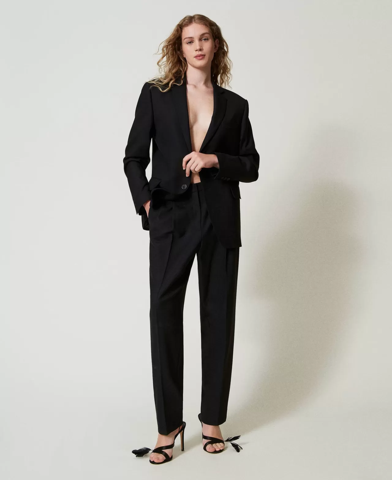 TWINSET Milano - Pantalon Femme en Serge Mélangé Laine | Confort Haut de Gamme pour Saisons Fraîches