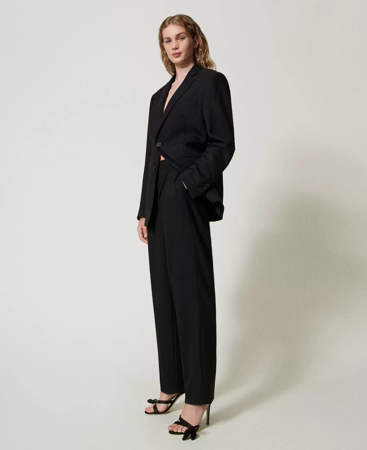 TWINSET Milano - Pantalon Femme en Serge Mélangé Laine | Confort Haut de Gamme pour Saisons Fraîches