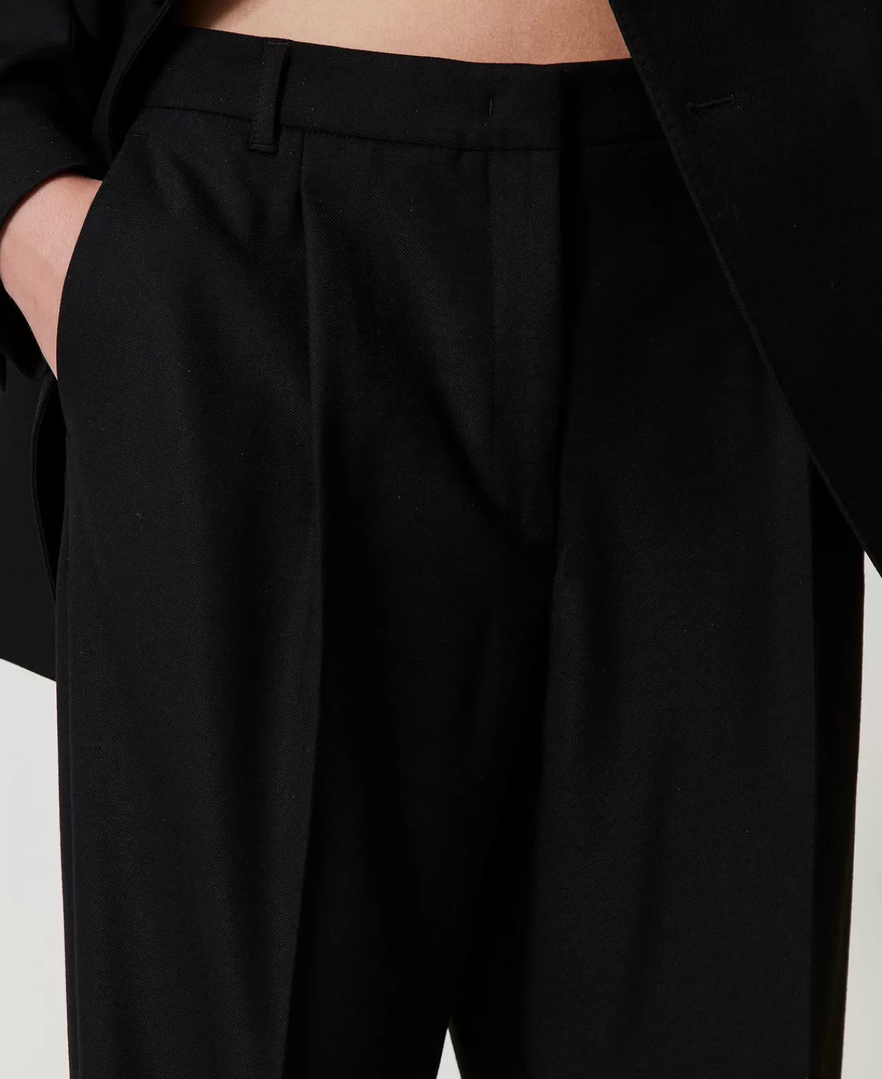 TWINSET Milano - Pantalon Femme en Serge Mélangé Laine | Confort Haut de Gamme pour Saisons Fraîches
