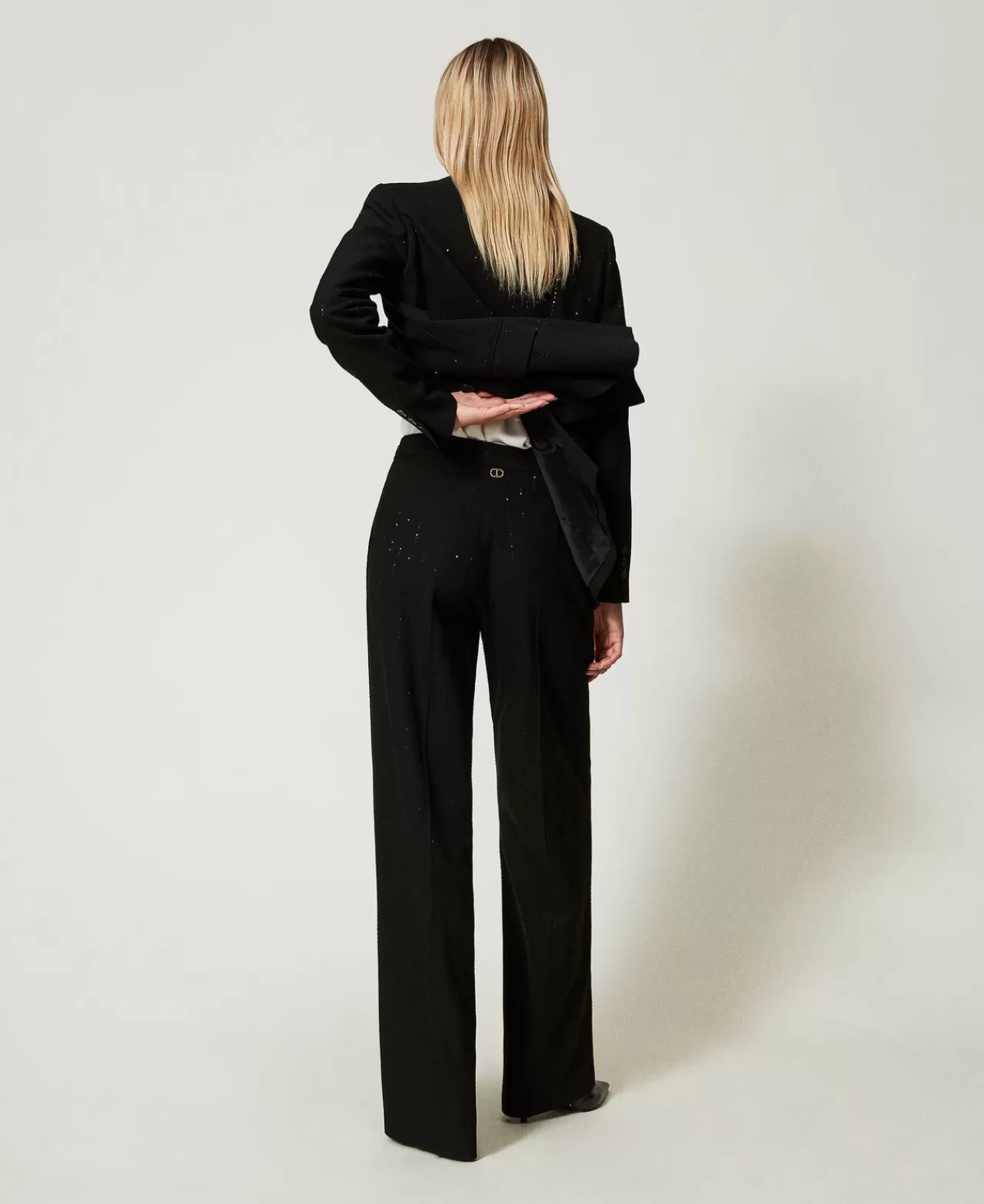 Pantalon Élégance Scintillante TWINSET Milano - Tissu Fluide Brodé de Paillettes pour Soirées

（：，