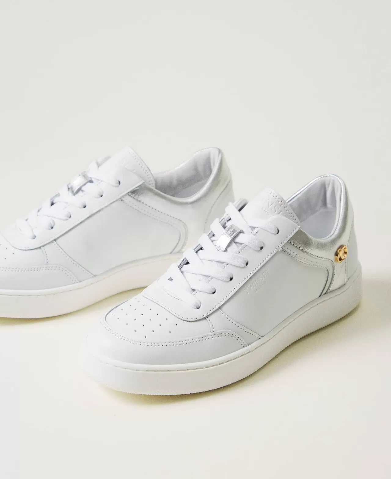 TWINSET Milano - Baskets en Cuir avec Détails Métallisés Tendance