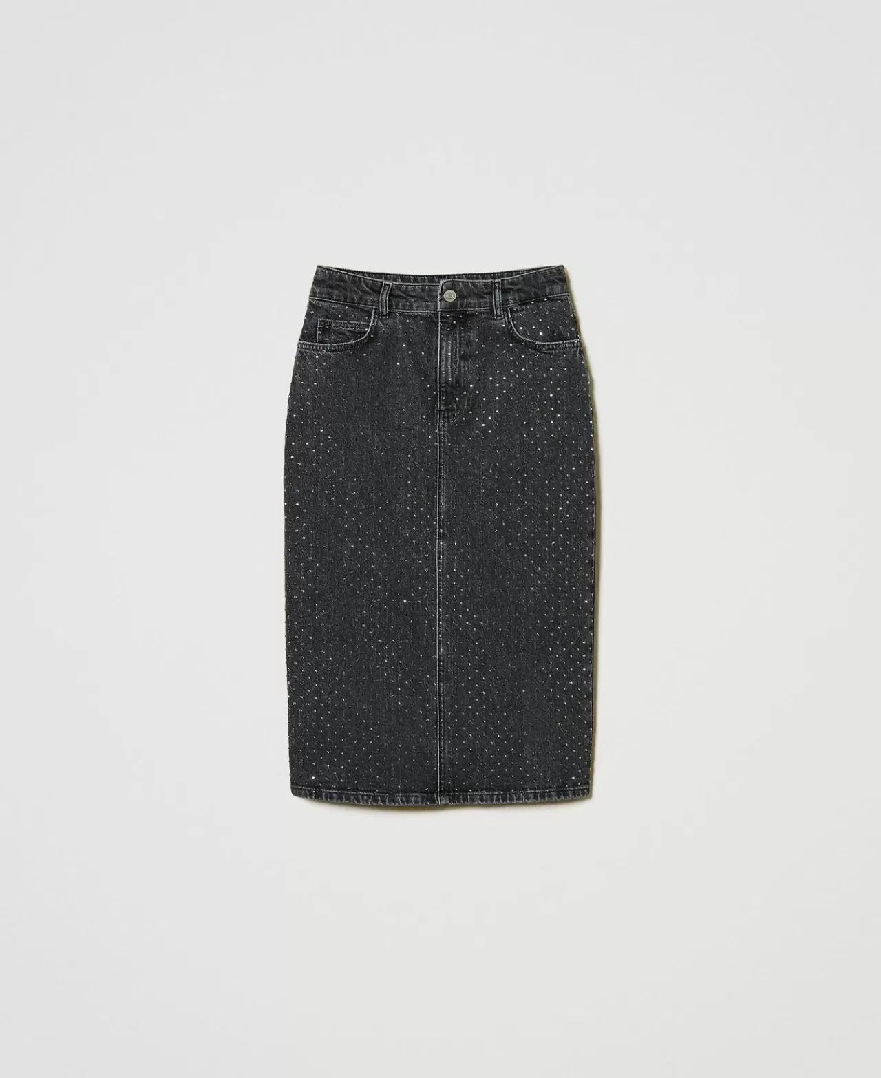 TWINSET Jupe Denim Mi-Longue Milano - Détails Strass Étincelants