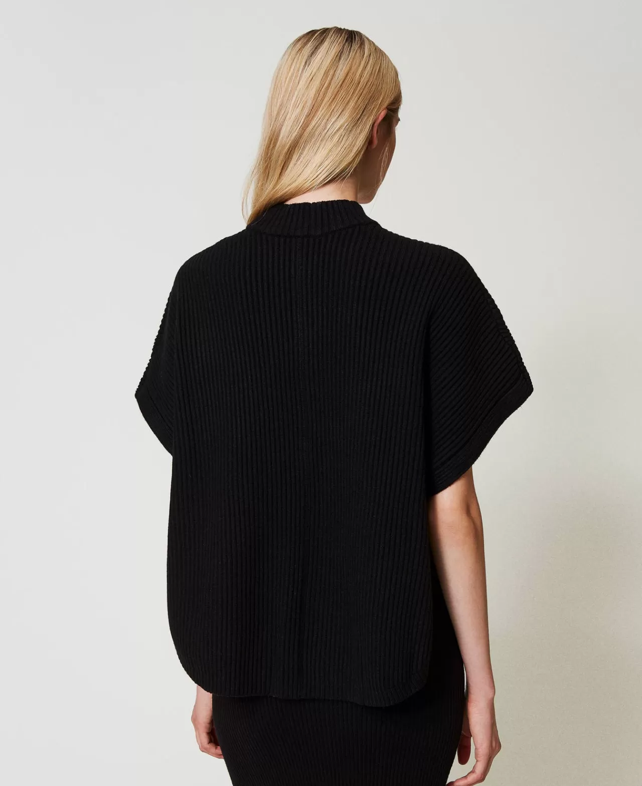 TWINSET Milano Pull-Poncho Femme en Laine à Motif Côtelé - Confort Hiver Élégant