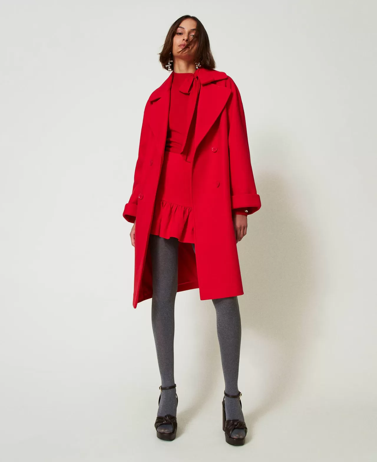TWINSET Milano Pull col montant - Élégance automnale avec nœud sophistiqué et broderie artisanale