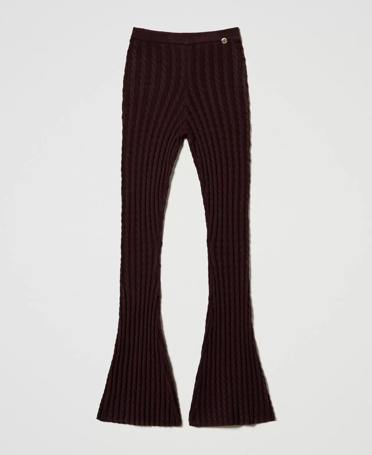 TWINSET Milano - Pantalon en Maille Côtelée à Effet Tresse - Coupe Flared Confortable pour Look Bohème Chic