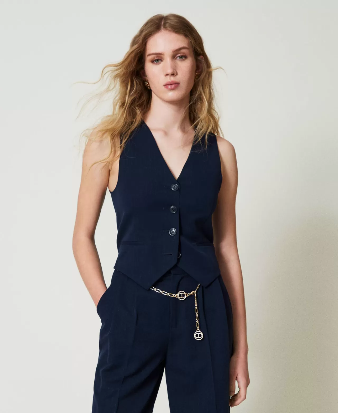 TWINSET Milano - Veste ajustée femme à rayures lumineuses Lurex, coupe structurée pour un style urbain raffiné