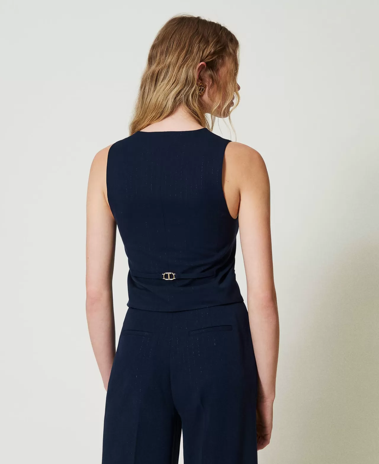 TWINSET Milano - Veste ajustée femme à rayures lumineuses Lurex, coupe structurée pour un style urbain raffiné