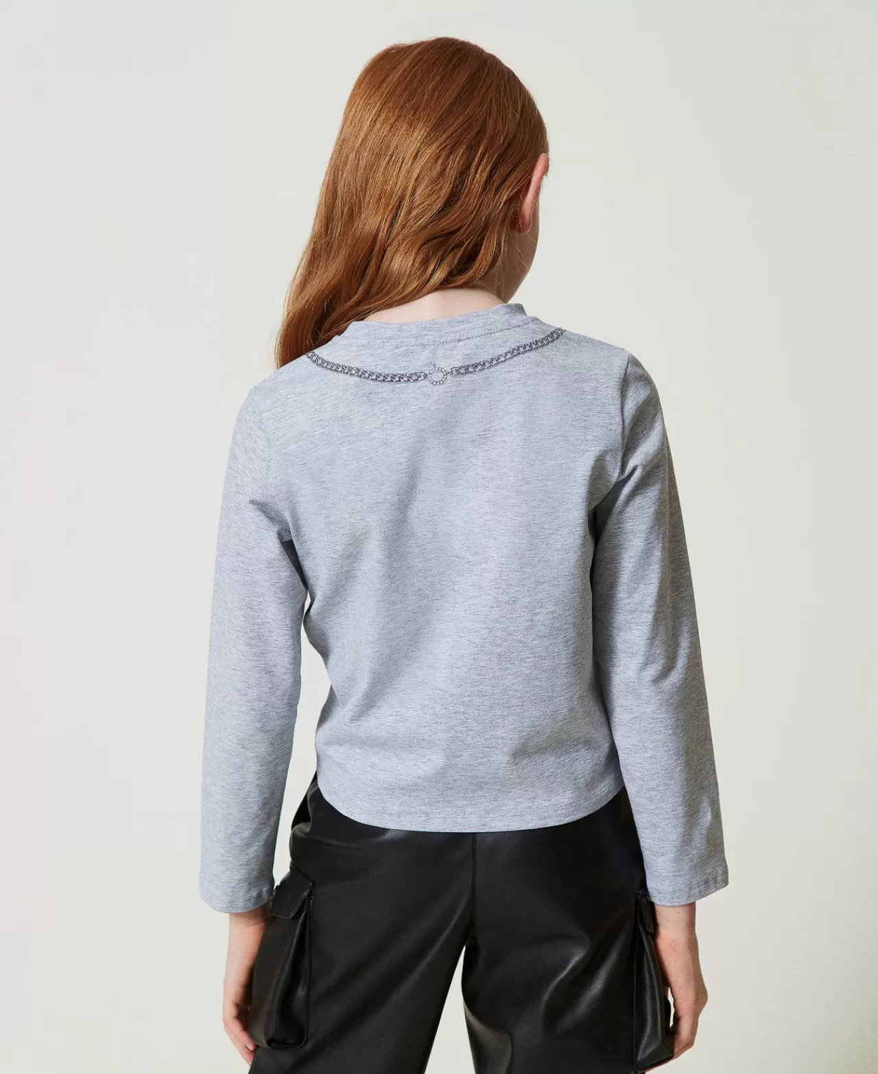 TWINSET Milan - T-Shirt Femme Décolleté avec Collier en Strass Brillant pour un Look Sophistiqué