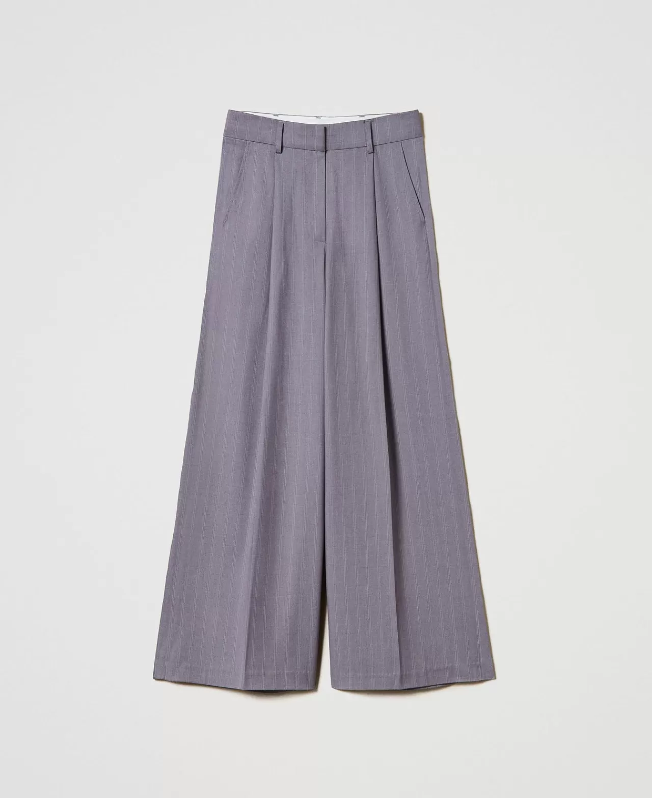 TWINSET Milano - Pantalon Élégant à Coupe Évasée avec Rayures Pinces et Ourlet Surdimensionné