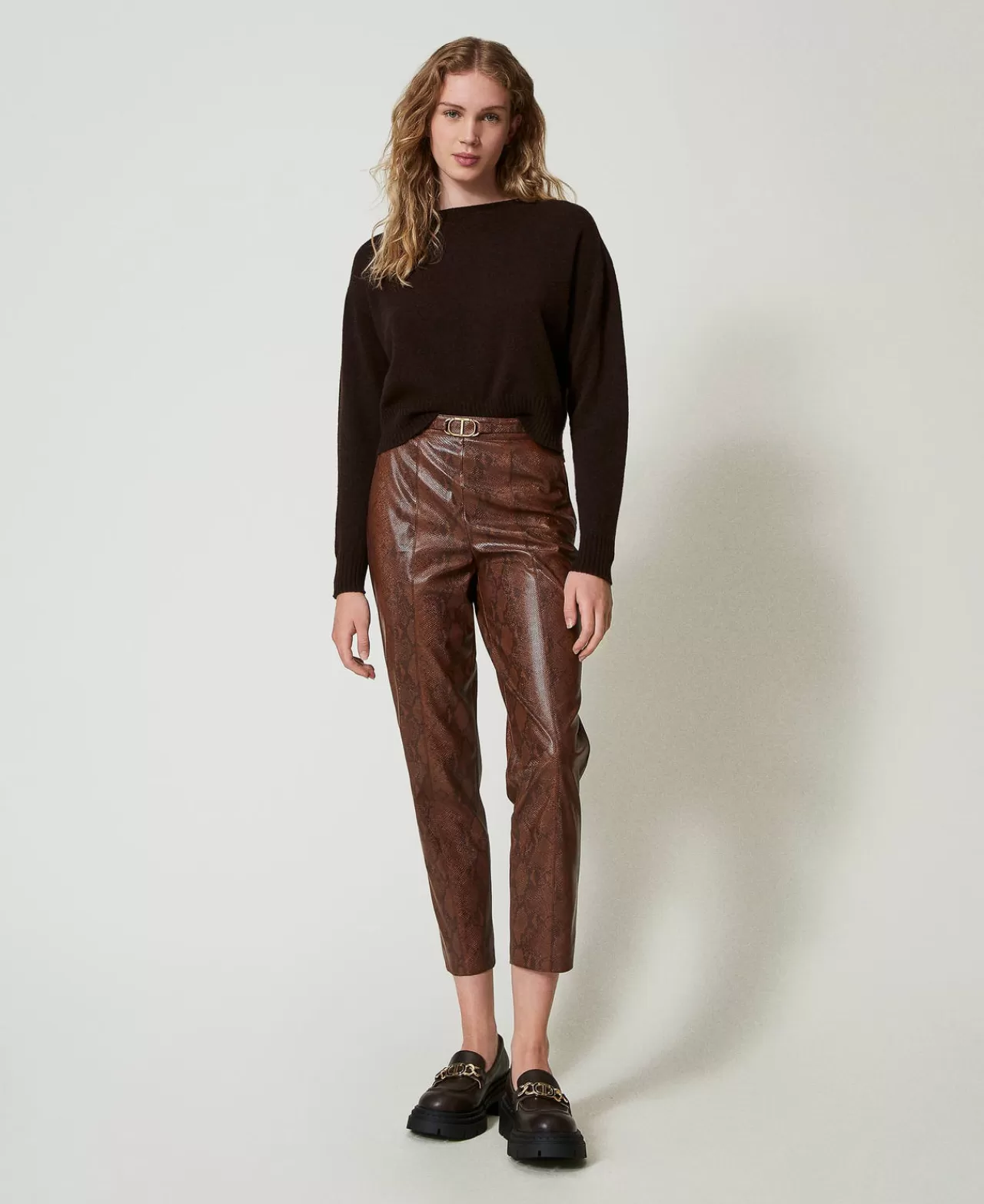 Pantalon Cigarette Élégant TWINSET Milano en Similicuir Lézard - Style Urbain et Design Italien