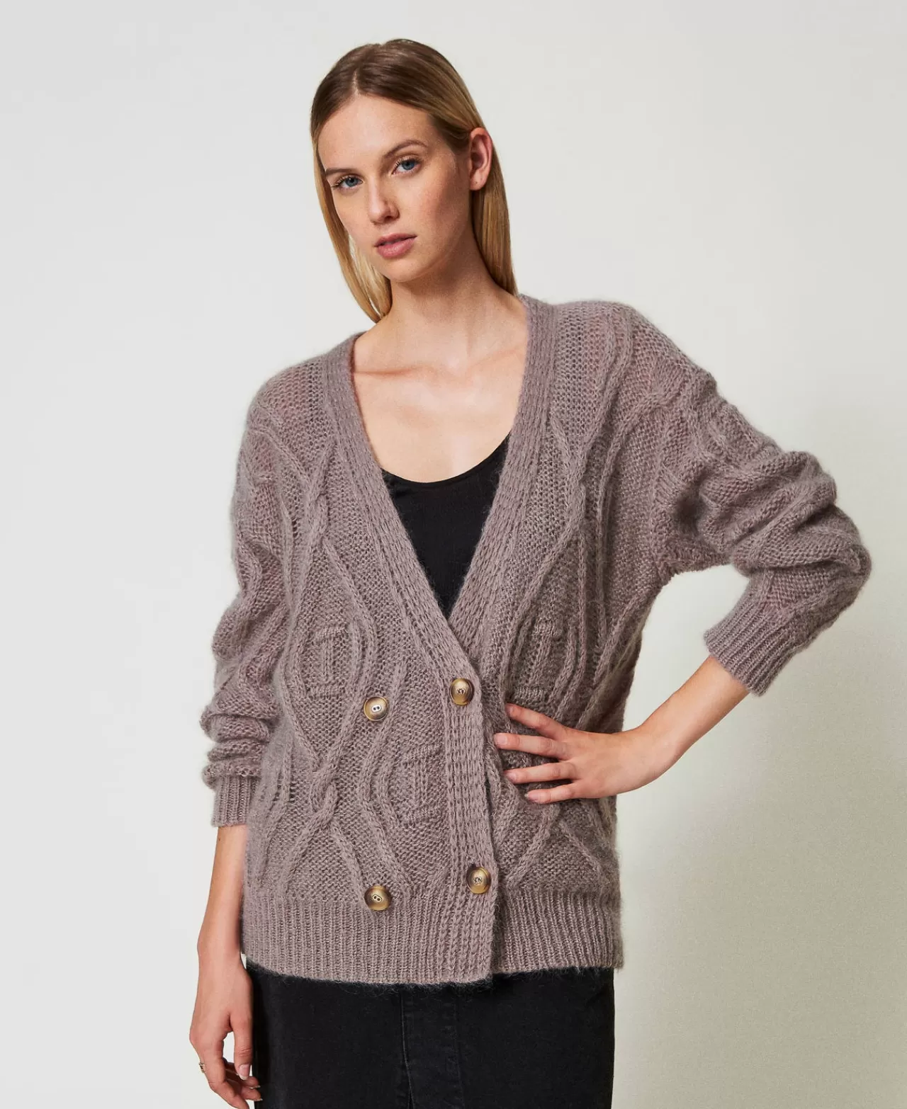 Cardigan double boutonnage TWINSET Milano - Mohair doux mélangé pour un look automnal raffiné