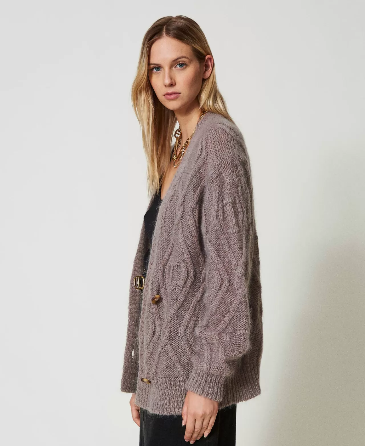 Cardigan double boutonnage TWINSET Milano - Mohair doux mélangé pour un look automnal raffiné