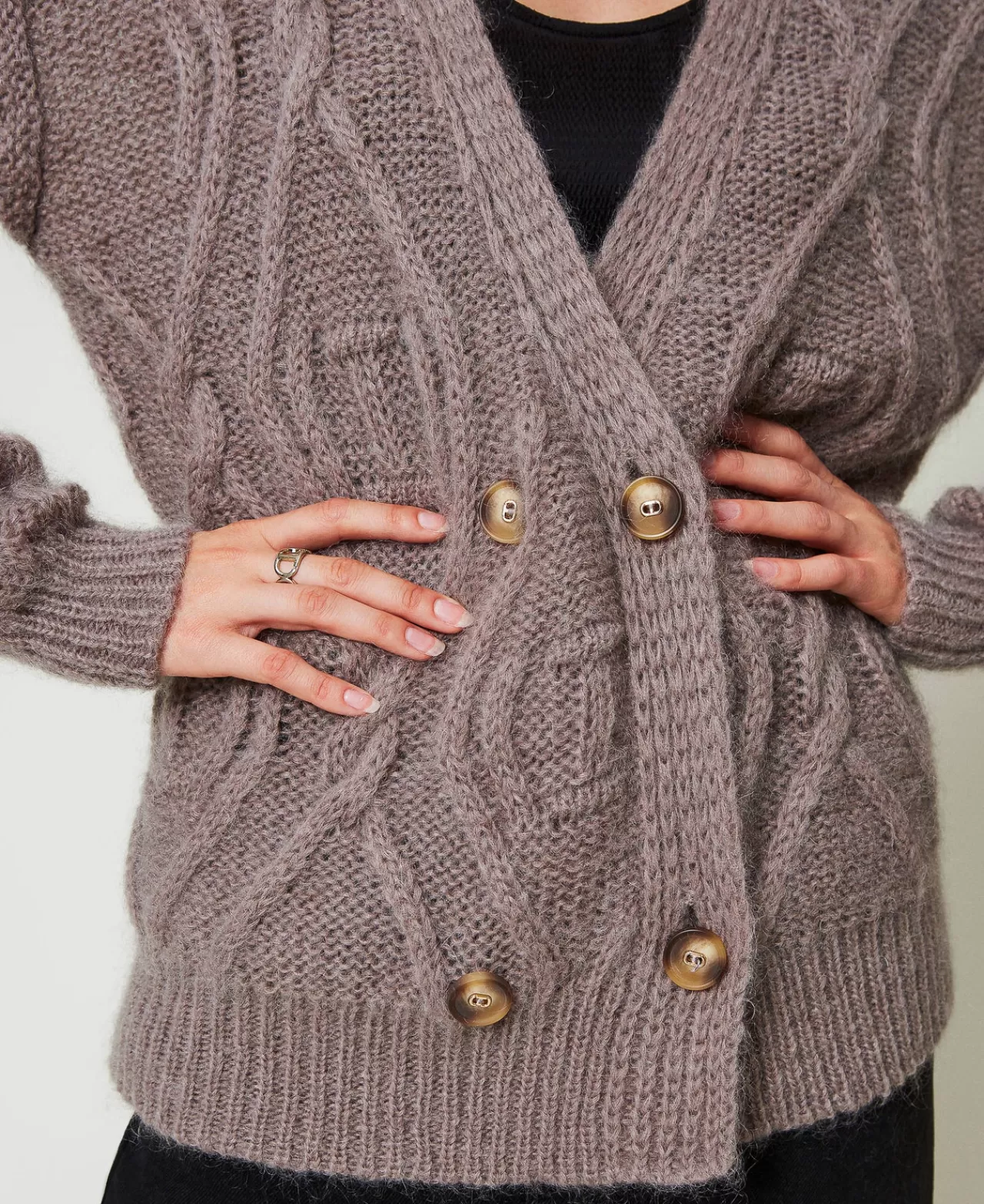 Cardigan double boutonnage TWINSET Milano - Mohair doux mélangé pour un look automnal raffiné