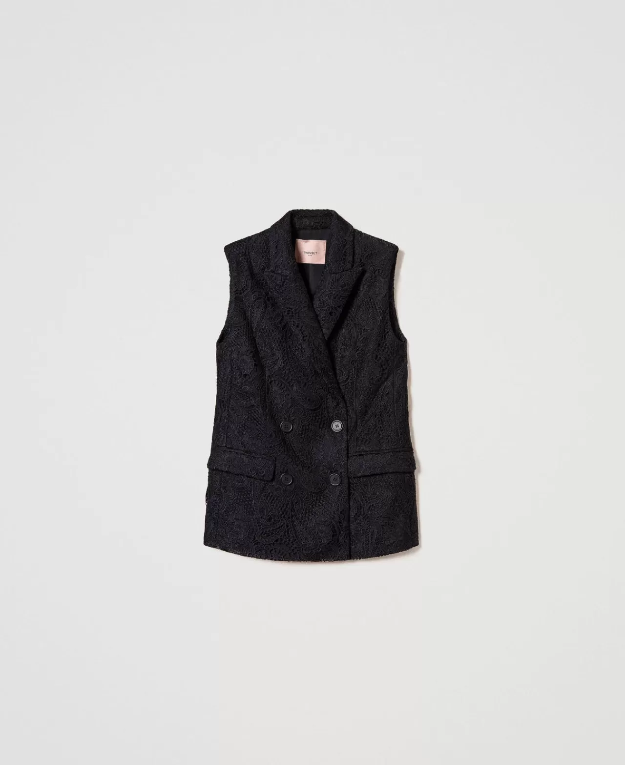 Gilet élégant TWINSET Milano - Dentelle macramé à double rang de boutons pour un style bohème raffiné
